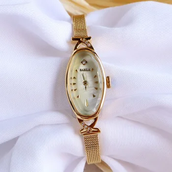 Ретро Стил овални влакна малки луксозни часовници инкрустирани с диаманти дамски часовници темперамент кварцов златни часовници 2