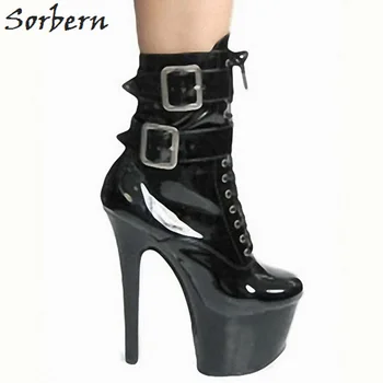 Sorbern/Женски Ботильоны на високи токчета с шипове 15 см, обувки на платформа, по-Големи Размери, Черни Обувки с Ярки цветове, Прозрачен от плексиглас, на ток 2