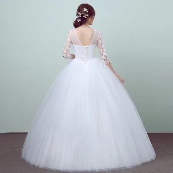 AnXin SH принцеса бяло цвете дантелено сватбена рокля Френски Ретро o образно деколте с дълъг ръкав илюзия булката бална рокля сватбена рокля 2