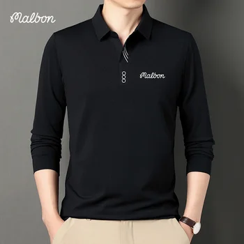 Мъжка Риза За голф Malbon, пролетно-есенна Мъжки Ежедневни Младежки Модни Проста Однотонная Риза с къси ръкави с Ревера, на база Топ 2