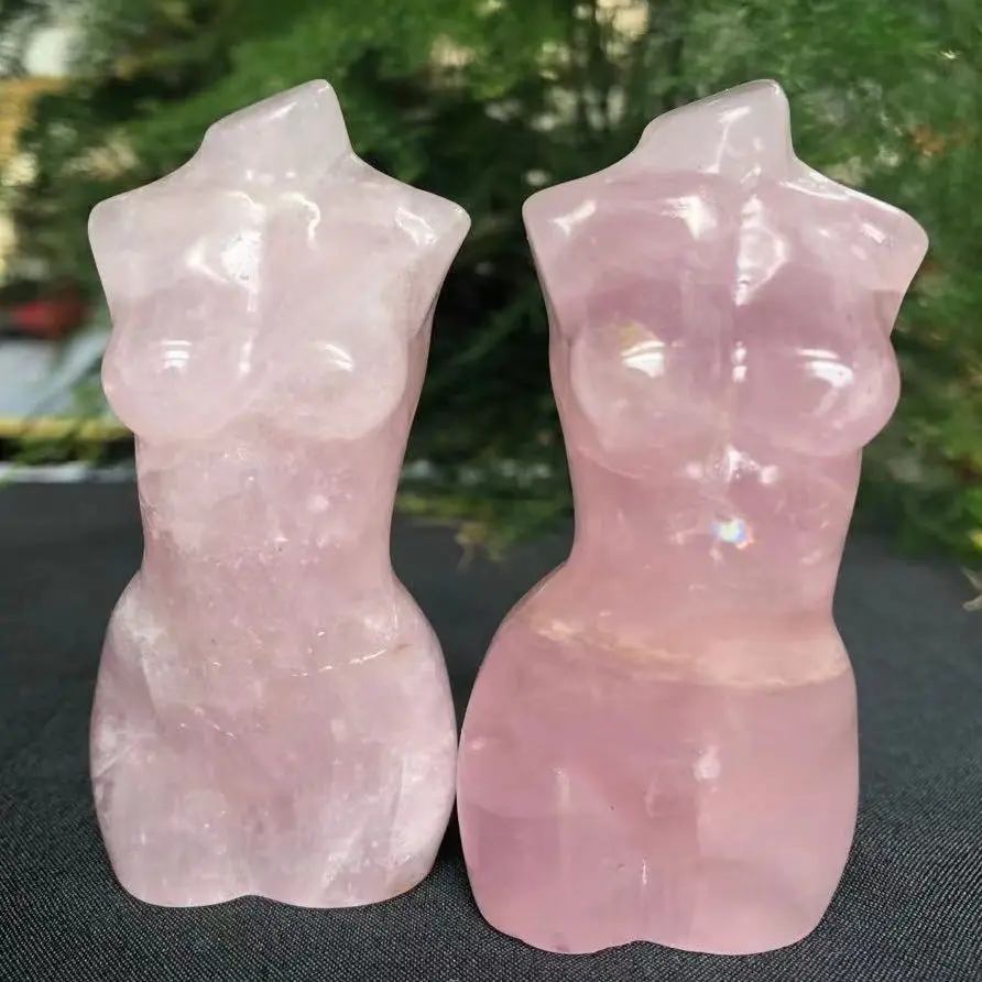 100-120g natural rosa quartzo deusa estátua de cristal esculpida mulher превръщането на торса porto rosa gem corpo escultura decorar presente Изображение 3