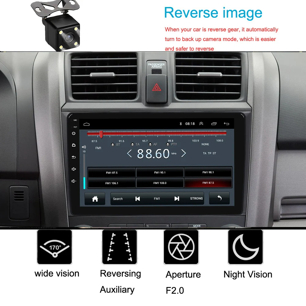 2 Din Android 9,0 Авто Радио Мултимедиен Плеър за Honda CRV CR-V 2006 2007 2008-2011 GPS Навигация Универсален Аудио WIFI Радио Изображение 3