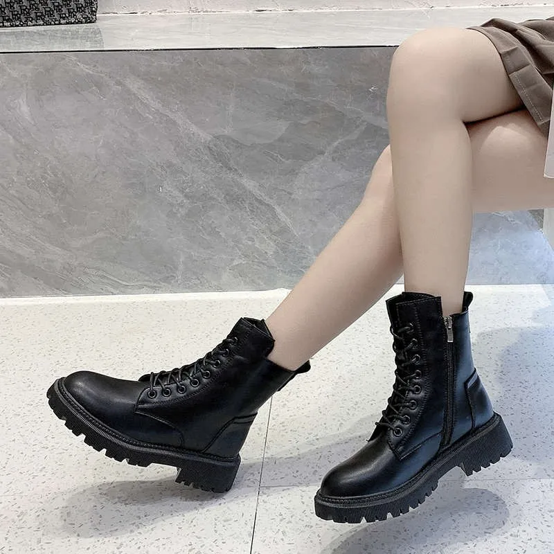2022 г. есенно-зимните модни пикантни мотоциклетни ботуши в британски стил с кръгла пръсти, дамски обувки за инструменти, Zapatos De Mujer Изображение 2