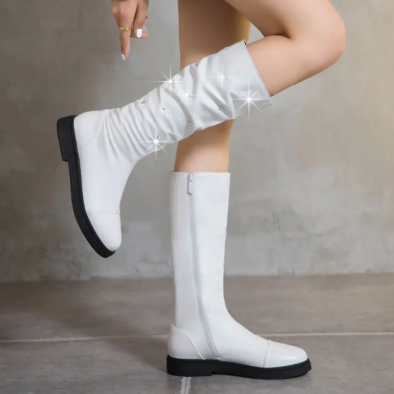 Cresfimix Sapatos Femininos/ Класически Дамски Розови Дълги Есенни Обувки С Кръгло бомбе, Дамски Модни Сладки Бели Удобни Обувки B6599 Изображение 4