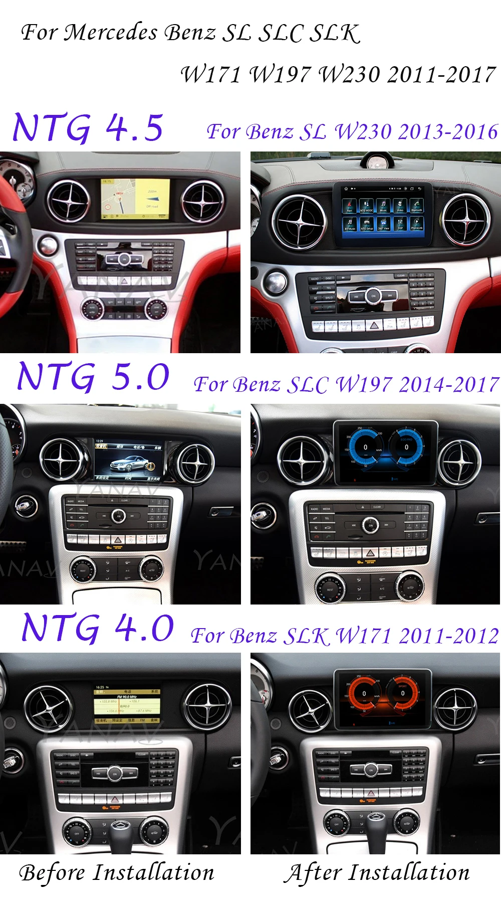 Автомобилно радио За Mercedes Benz SL SLC SLK W171 W197 W230 2011-2017 GPS Навигатор Стерео Приемник Мултимедиен MP3 Плейър с Carplay Изображение 5
