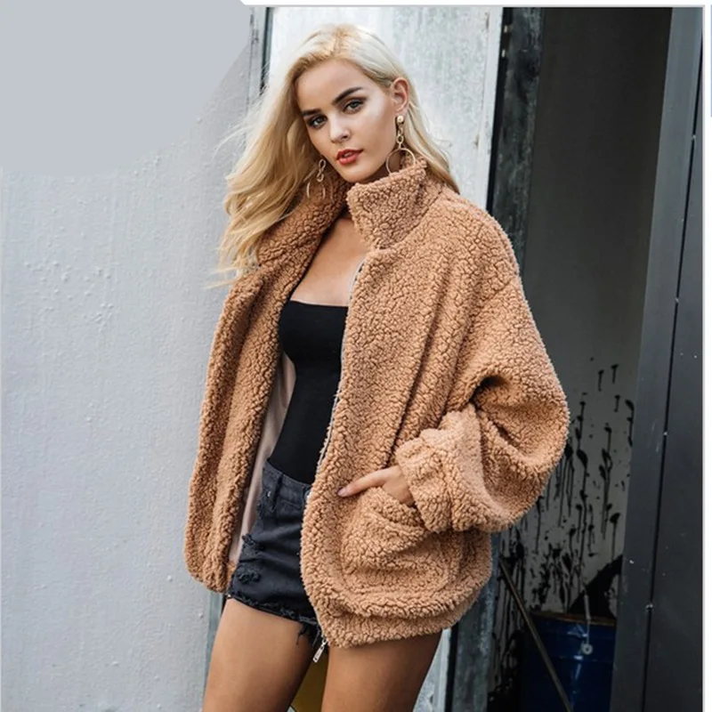 Есенно-зимни Новата Европейска и американска дамско Палто от изкуствена кожа, палта от овча вълна, женски Всекидневен стил BF Изображение 1