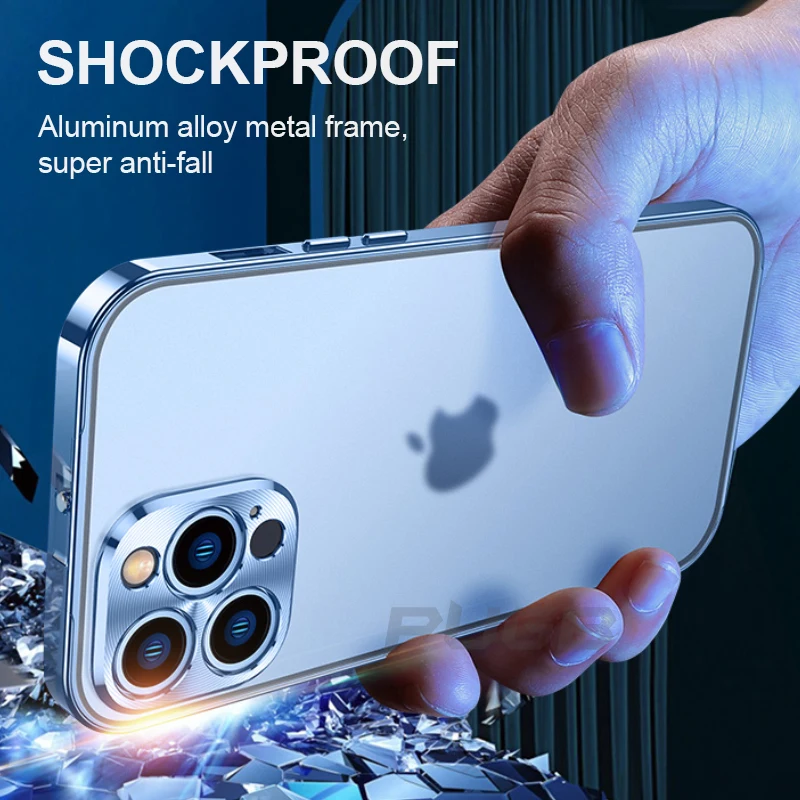 Луксозен Двустранен Стъклен Алуминиева Метална Броня Калъф За iPhone 13 12Pro Max 13pro Матиран Прозрачен 360 Защита устойчив на удари Калъф Изображение 5